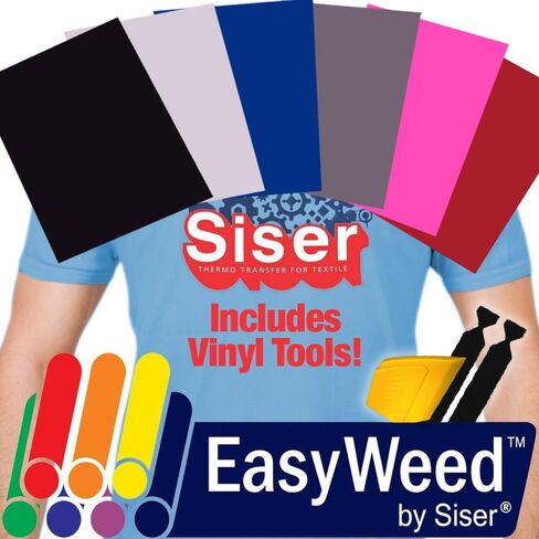 حزمة الفينيل الناقلة للحرارة من Siser Easyweed، بما في ذلك ممسحة التفاصيل وملصقات لباد سوداء 2X (عبوة من 6 ألوان مقاس 12 بوصة × 7.5 بوصة) in Saudi Arabia