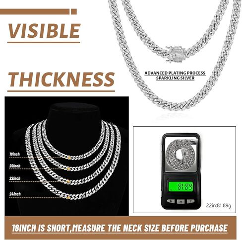8MM Moissanite Cuban Link Chain Men Women Lab Created Diamond Chains Hip Hop Iced Out Chain Necklace 18k White Gold Plated Sterling Silver Full Bling Miami Choker Luxury Jewelry Gift Rappers with GRA Certificate 18in/20in/22in/24in in Saudi Arabia