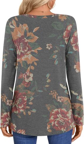 HOTGIFT Womens Long Sleeve Tunic Tops Casual Fall Winter V Neck Blouse Pleated Dressy Loose Shirts in Kuwait