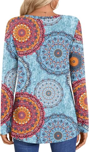 HOTGIFT Womens Long Sleeve Tunic Tops Casual Fall Winter V Neck Blouse Pleated Dressy Loose Shirts in Kuwait