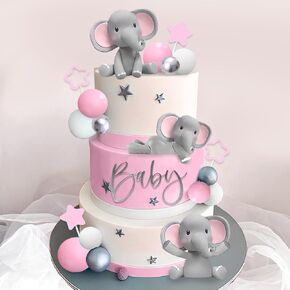 32 Pcs Elephant Cake Decoration with Mini Elephant Blue White Pearl Balls for Baby Shower Boy Elephant Theme Birthday Party Supplies (BLUE)