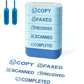 Building Blocks Office 10-Piece Office Stamps Set - Paid Stamp, Scanned Stamp, Copy Stamp, Faxed Stamp. Office Essentials,Refillable Self Inking Business Stamp (4 Refill Ink Included)