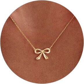 HANLI Gold Necklace for Women - Bow Necklace 14K Gold Plated Dainty Cubic Zirconia Bow Necklace Small Bow Necklace Trendy Necklaces for Women Minimalist Jewelry in Saudi Arabia