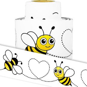 Whaline 32.8Ft Bee Bulletin Board Border Cartoon Bee Heart Die Cut Trim Border Roll for Summer Bee Day Home Party Supplies