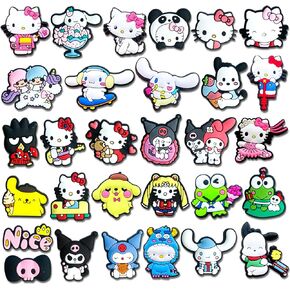 Tashrasia 30Pcs Cartoon Shoe Charms for Clogs Sandals Bracelet Wristband Slippers Shoes, Cute Shoe Decoration Charms for Party Favor