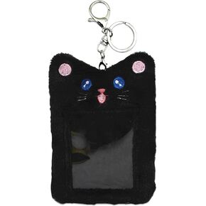 Cute Plush Kpop Photocard Holder with Keychain, Cartoon Card Sleeve ID Card Protective Case Cover Kpop Gifts for Girls (Pink Bear)