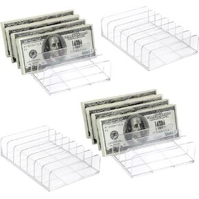 Mail Organizer Cash Organizer Tray for Sorting Mail, 7 Slot Desktop File Holder Bill Divider Tray Clear Money Budget Tray for Envelopes Document Eyeshadow Makeup Palette, 2 Packs