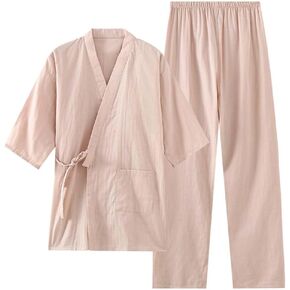 Fendawn Strive Classical Japanese Style Women Cotton Bathrobe Pajamas Kimono Casual Clothes, Light Pink