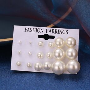 9 Pairs 3-15mm Round Imitation Pearl Earrings Shining Simulated Pearl Earrings Jewelry Set Multi Size Pearl Stud Pack Earings Packs for Women(White)