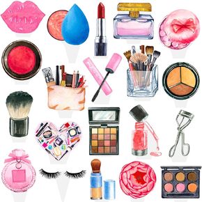 48Pcs Makeup Cupcake Toppers Spa Makeup Birthday Party Decorations Cosmetics Lipstick Eyelashes Perfume Theme Cupcake Picks Decorations for Girls Women Birthday Party Party Bridal Shower Supplies