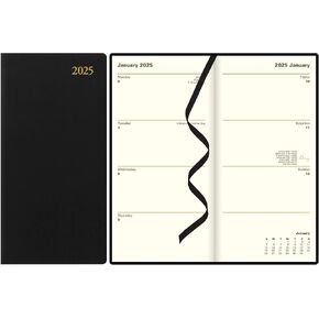 Letts of London Signature Slim Week to View Leather Diary with Planners 2025, 6.8-inch Height, Black, Office and School Supplies, C38SUBK