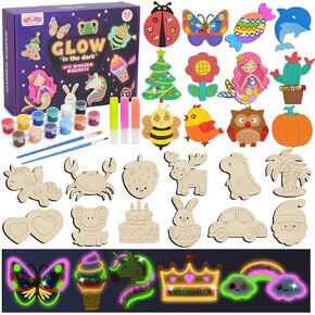 BenBen DIY Wooden Magnets, 30 Pcs, Wood Crafts Kit for Kids, Glow in The Dark, Arts & Crafts Supplies Painting Kit, Fun Party Favors for Girls Boys Ages 4-8 8-12, Christmas Birthday Gifts Toys