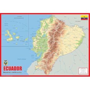 Ecuadore Physical Poster Map - 23.3 x 16.5 Inches - Paper Laminated