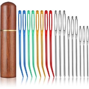 17PCS Sewing Needles Large Eye Hand Sewing Kit, Stainless Steel Large Eye Needles Bent Tapestry Needles, Tapestry Needles for Yarn, Sharp Hand Knitting Embroidery Needles for Beading Crochet Projects