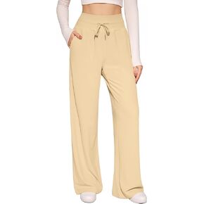 CLOZOZ Wide Leg Casual Pants for Women Trouser Pants Elastic Palazzo Pants with Adjustable Drawstring