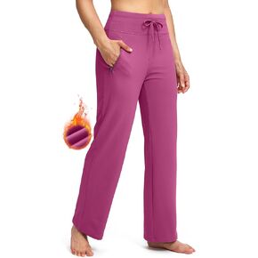 Soothfeel Women's Fleece Lined Sweatpants High Waisted Zipper Pockets Straight Wide Leg Winter Warm Thermal Lounge Pants