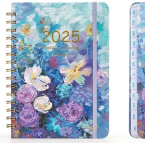 2025 Planner Weekly and Monthly, 8.5" x 6.1" Calendar Planner Daily Jan 2025 - Dec 2025, Flexible Hardcover Notebook with Holidays Monthly Tabs, Oil Painting Flower (Style A)