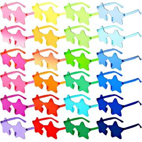 Pibupibu 24 Pack Round/Star/Heart Sunglasses Bulk, Rimless Fun Colorful Sunglasses for Women Party Favors