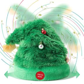 SdeNow Electric Singing Dancing Santa Hat 27" Swing Moving Animated Christmas Tree Hat Shaking Interactive Musical Christmas Hat for Kids Adults Decor