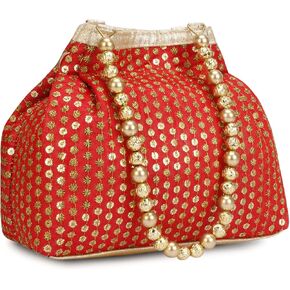 Fancy Haat Silk Ethnic Rajasthani Women's Potli Bag (Red-1)