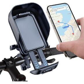 Bike Phone Holder, [Sun & Rain Shade] Bike Phone Holder Mount Handlebar, [360° Ball Joint*2] E Bike Phone Holder Waterproof, Bike Cell Phone Holder Handlebar for Bicycle iPhone 15 Pro Max