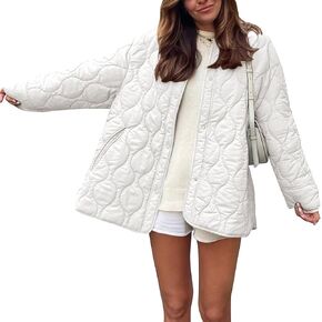 Flygo Women's Oversized Lightweight Quilted Jacket Button Down Puffer Padded Outerwear with Pocket