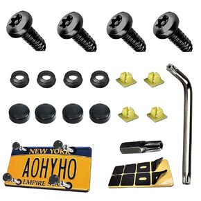 8 PCS Car License Plate Screws Set, Stainless Steel License Plate Bolts Fasteners Kits, Vehicle Screws Caps with Installation Tool, Universal Retainer for Most Cars (Black)