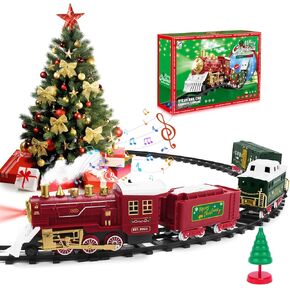 Train Sets-Electric Train Set for Boys, Christmas Train for Around The Tree w/Steam Locomotive Engine with Light&Sound,Carriage&Train Tracks, Battery Operated Train Toys for Toddlers Kids 4-7