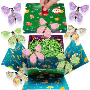 8 Pcs Christmas Flying Butterfly Surprise Box, DIY Magic Wind Up Explosion Gift Box for Christmas Thanksgiving Birthday Party Surprise Gift Box