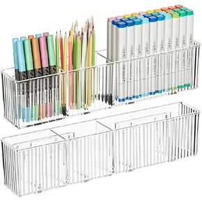 2 Pack Wall Mount Marker Organizer,Art Caddy wall Makeup Organizer,Clear Floating Shelves for Wall Storage,Acrylic Wall Organizer for Office,Medicine Cabinet Door Organizer and Storage,No Drill