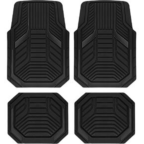 PIC AUTO Heavy Duty Rubber Floor Mats, Red Aluminum Film Car Mats Set, Front and Rear Car Mats with Anti-Slip Backing, All Weather Protection, Trim-to-Fit for Automotive SUV, Sedan, Van