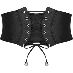SANSTHS Corset Belt for Women, Vintage Lace-up Waspie Elastic Cincher Waist Dresses Belt for Halloween Costume Parties