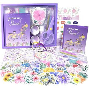 طقم مجلة DIY للفتيات - فكرة هدية عيد ميلاد للفتيات المراهقات للأعمار 8 9 10 11 12 13 14 سنة - مجموعة قرطاسية لطيفة لمستلزمات سجل القصاصات وكتابة اليوميات والحرف الفنية، أرجواني