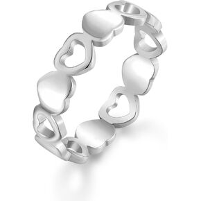 Women's Stainless Steel Heart Eternity Ring, High Polished Stackable Love Ring for Women, Valentine's Day Mother's Day Anniversary Jewelry for Women, Size 5-9
