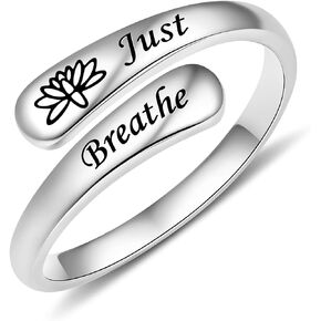 Fookduoduo Lotus Just Breathe Rings for Women - Sterling Silver Flower Hope Adjustable Thumb Promise Rings for Women Inspirational Jewelry Gifts