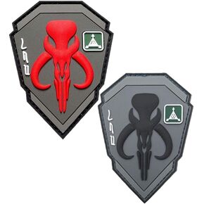 2 Pcs Mandalorian Bounty Hunter Boba Fett Morale Patch 3D PVC Rubber Applique Emblem Hook Backed