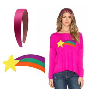 Coraline 2PCS Large shooting star patch Meteor Rainbow Sweater Patch and Pink Satin Hairband Halloween Costume Accessories