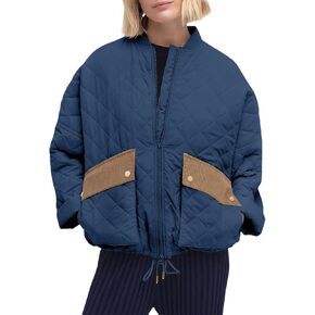 Tankaneo Womens Quilted Puffer Jacket Winter Casual Zip Up Bomber Jackets Short Coat Outerwear with Pockets