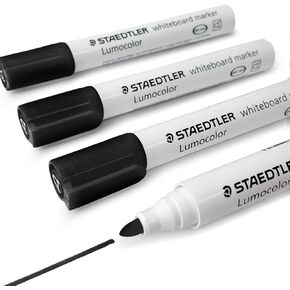 Staedtler Lumocolor Whiteboard Marker Pens 351 - Dry Erase Correction Pen - Bullet Tip - Pack of 4 x Black