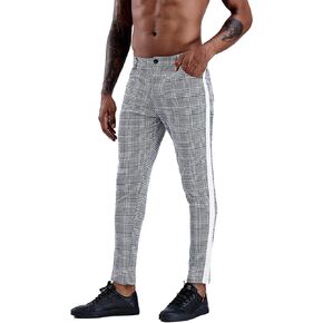 Men's Gray Plaid Slim Fit Stretch Flat-Front Skinny Dress Pants
