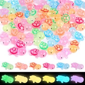 FOIMAS Mini Sea Turtle Figurines,60pcs Glow in The Dark Turtle Figure for Craft Garden Decor Home and Party Decorations
