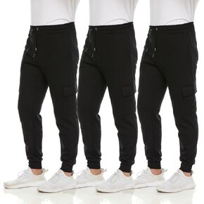 3 Pack: Men's Fleece Cargo Jogger Active Athletic Sweatpants with Pockets