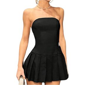 SOLY HUX Women's Pleated Tube Dress Strapless Sleeveless A Line Mini Dresses