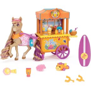 Wild Manes Horse Toys Bailey’s Surf & Snacks Cart Playset with Bailey Horse Doll Figure, Includes Brush and Play Accessories