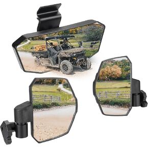 KEMIMOTO Rear View Mirror and Side Mirror, Convex Wide View Break Away 360 Adjustable Mirror, Compatible with Can-Am Defender & Defender Max
