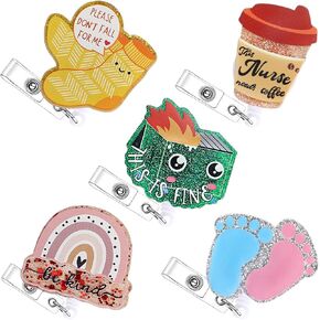 5Pcs Cute Funny Nurse Badge Reel ID Badge Holder Retractable Clip Reels School Nursing Doctor Holder Badge Reels (5Pcs-7)