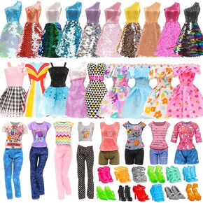 Miunana 23 PCS 11.5 Inch Girl Doll Fashion Top and Pants 10 Pairs of Girl Doll High Heels Shoes,Girl Dolls Sequin Dress for Dolls Clothes and Accessories