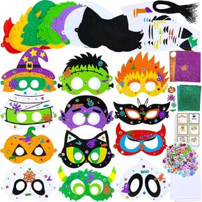 Winlyn 24 Sets Halloween Masks Craft Kits Halloween Face Masks DIY Foam Halloween Party Mask Art Sets Halloween Ghost Monster Mummy Face Stickers for Kids Classroom Activities Halloween Party Treats
