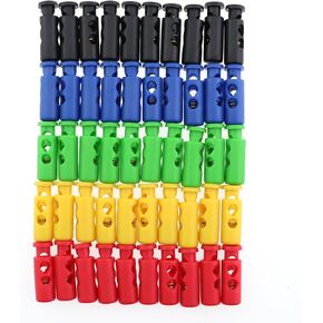 50PCS Cylindrical Plastic Spring Rope Clip Single Hole Drawstring Plug Fastener Colourful Rope Fastener Switch Drawstring For Lanyard Luggage Shoe Laces Bags Clothes