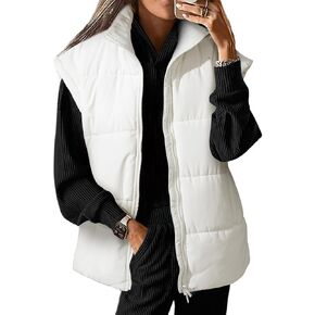 EVALESS Oversized Puffer Vest Women Lightweight Sleeveless Puffer Jacket Winter Warm Zip Up Stand Collar Vests Outerwear